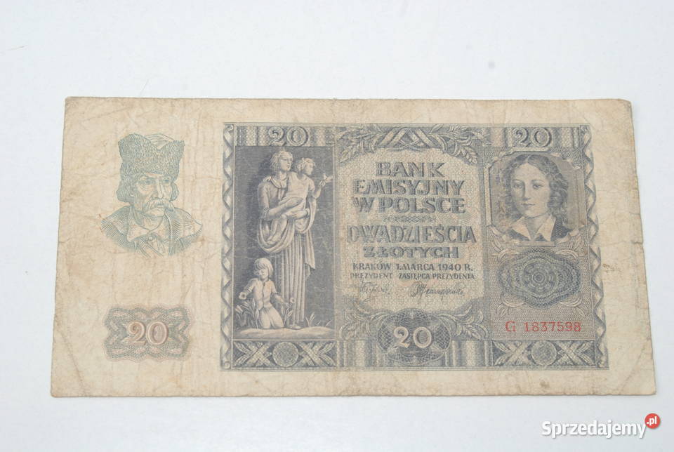 Stary banknot 20 złotych 1940 antyk unikat sprzedam