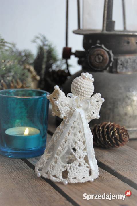 Aniołek szydełkowy z perełkami ecru kremowy 10 lubelskie Lublin