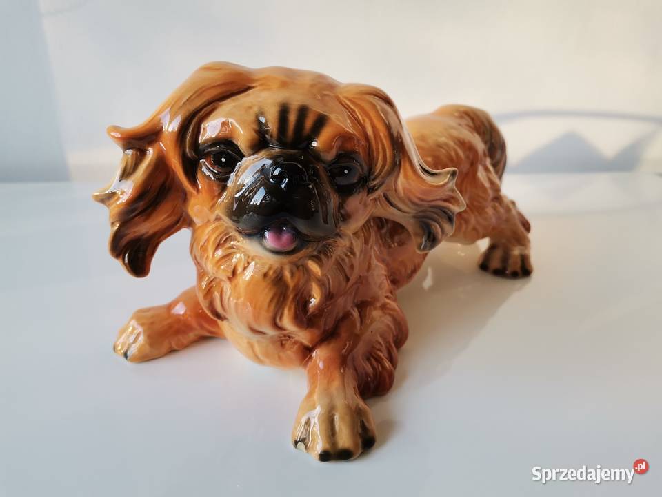 Stara duża figurka porcelanowa Pies Pekińczyk Porcelana i szkło sprzedam