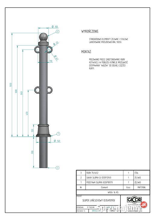 SŁUPEK BLOKUJĄCY TYP RI H1000mm