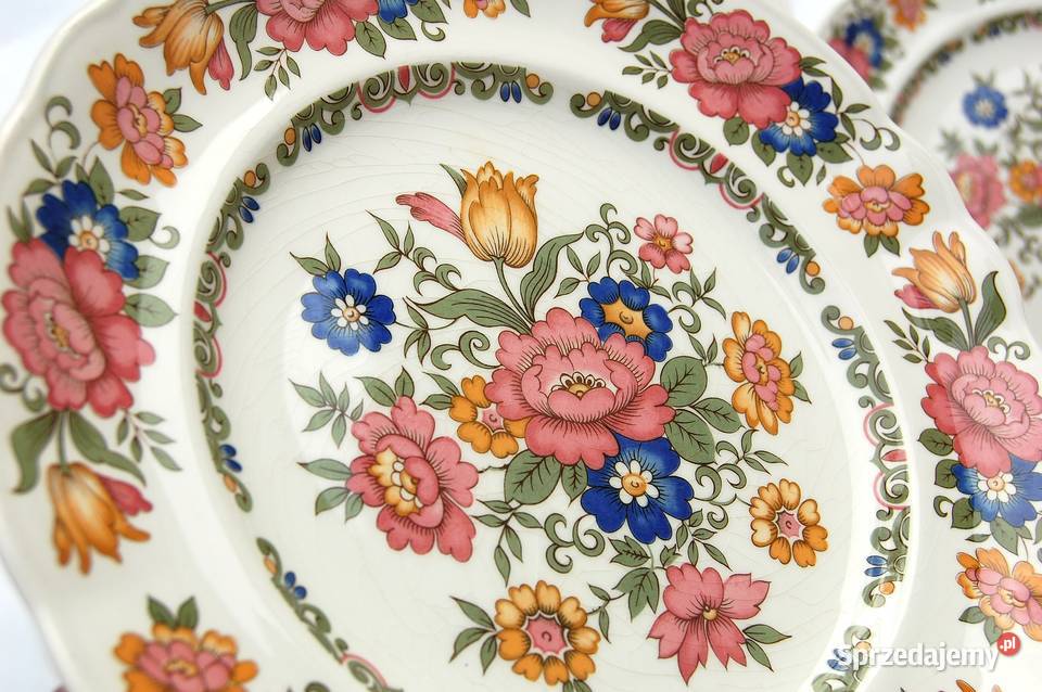 Trzy talerze deserowe vintage w kwiaty Pontesa Talerze i talerzyki Lublin