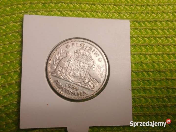 moneta srebrna Australii 1 florin z 1954 podlaskie Łomża