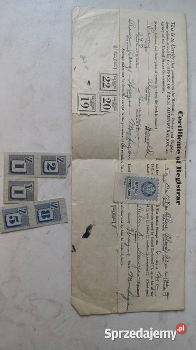 USA wojenna książeczka żywnościowa 1942r Wieluń