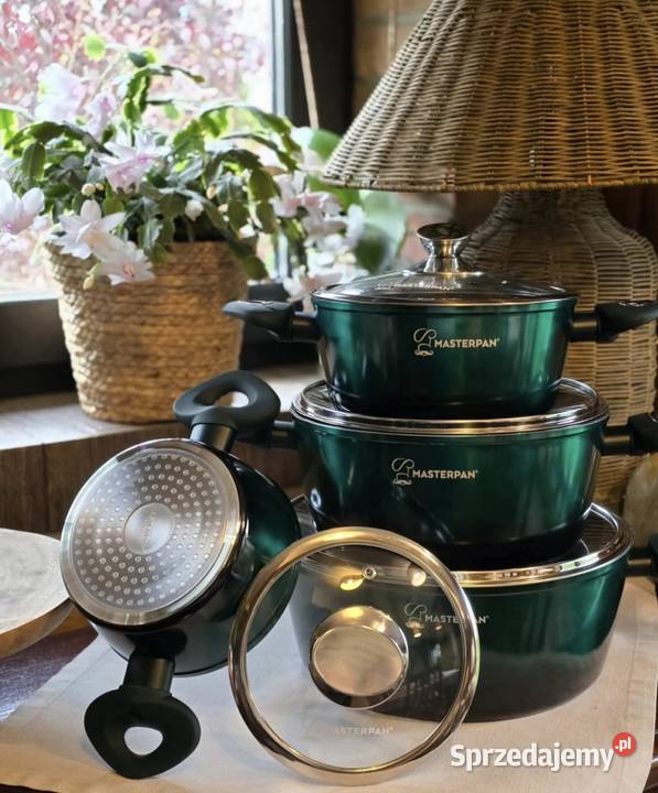 259 Garnki lakierowane zielone 4 sztuki śląskie Zabrze