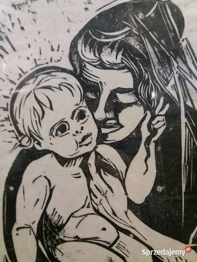 Matka Boska z Dzieciątkiem linoryt 1904 małopolskie Kraków