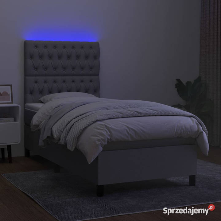 Łóżko kontynentalne z materacem jasnoszare 128cm sprzedam