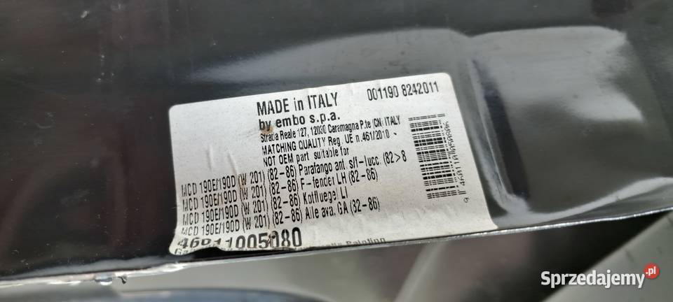 Błotnik lewy Mercedes W201 190 Made in Italy bez osobowe pomorskie Luzino sprzedam