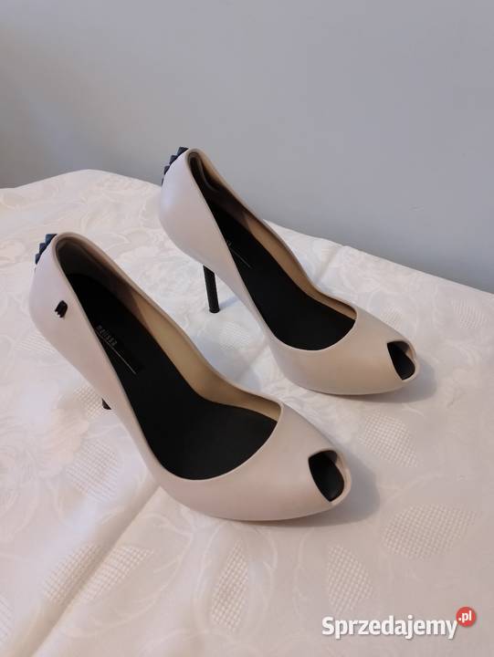 Szpilki MELISSA beżowe peep toe ozdobne czarne inna Oborniki sprzedam