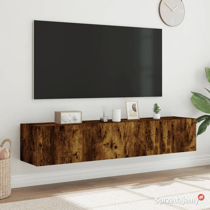 Ścienne szafki TV z LED 2 przydymiony dąb