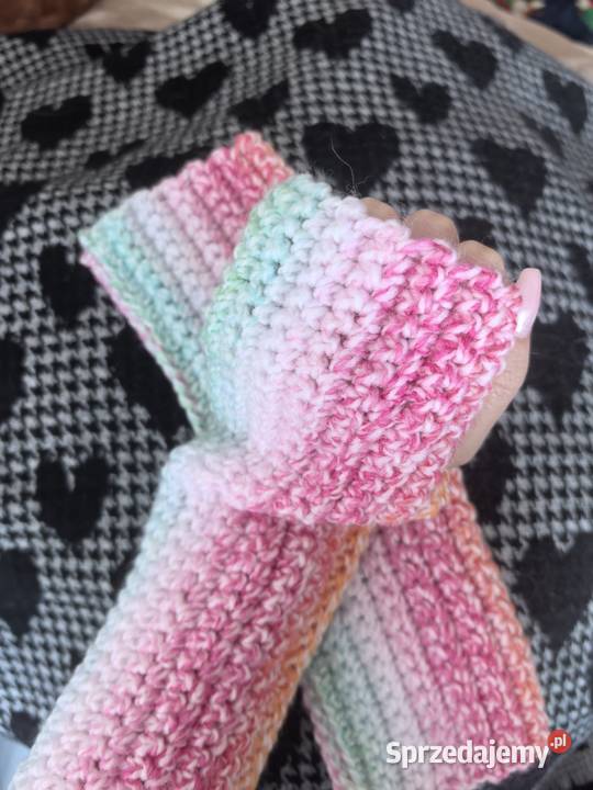 Rękawiczki bez palców mitenki handmade damskie