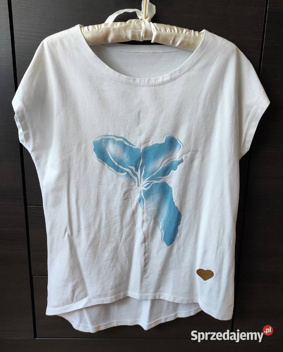 Bluzka koszulka tshirt uni biały kwiat bawełna Nowy Tomyśl