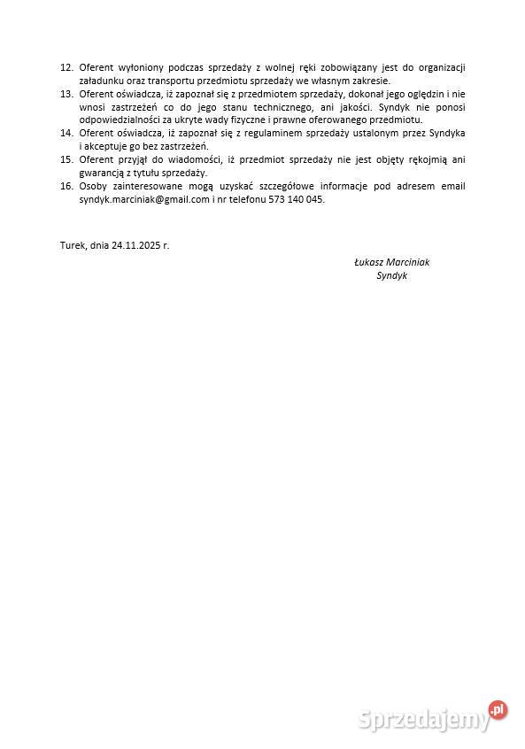 Syndyk sprzeda samochód osobowy Opel Corsa prod Turek