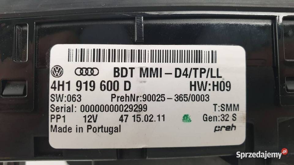 PANEL MMI RADIA 4H1919600D AUDI A8 D4 osobowe Pozostałe Lipno