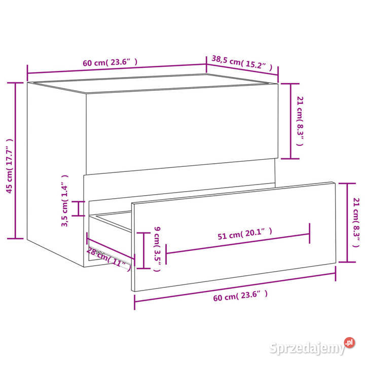 Szafka pod umywalkę szary dąb sonoma 60x385x45 Warszawa
