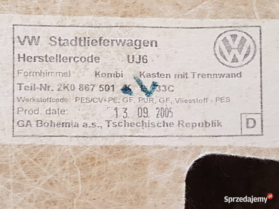 VW CADDY 2K0 2006 2008 2009 PODSUFITKA
