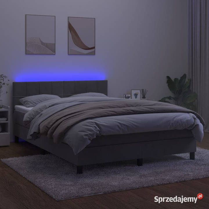 Łóżko kontynentalne z materacem i LED szare 88cm Warszawa