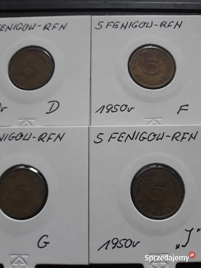 5 Fenigów RFN 1950 r men DFGJ zestaw Konin sprzedam