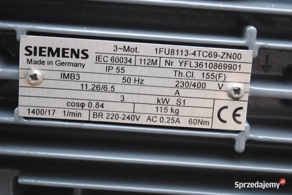 Motoreduktor 3kw 17obrmin z hamulcem SIEMENS Kargowa