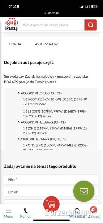Jarzmo zacisku prawe i lewe do accord vi