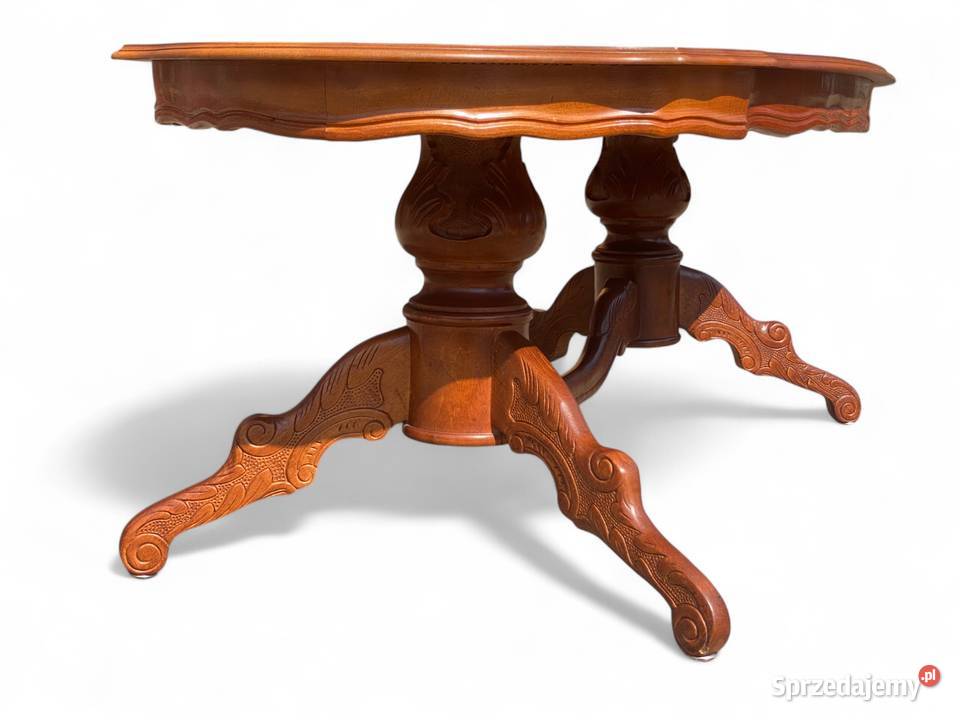 Owalny intarsjowany stolik kawowy ława jasny zachodniopomorskie Gryfice