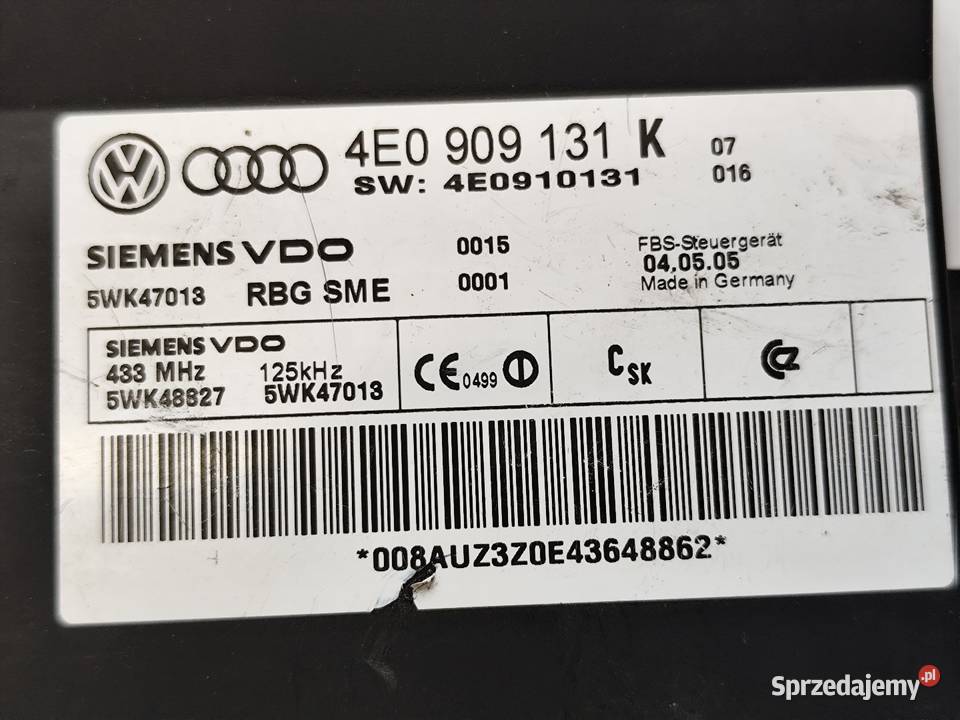 Audi A8 D3 Sterownik Moduł Kessy Klucza osobowe Stacyjki i kluczyki wielkopolskie