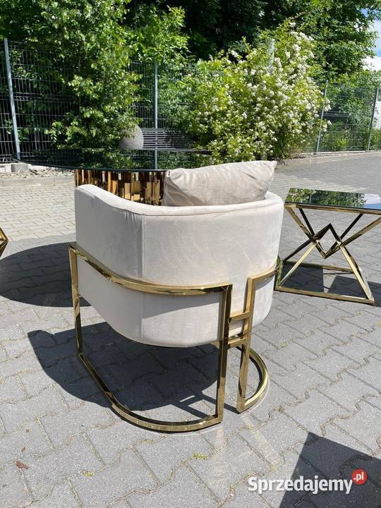 Beżowy kremowy złoty fotel Glamour Premium nowoczesny luksus
