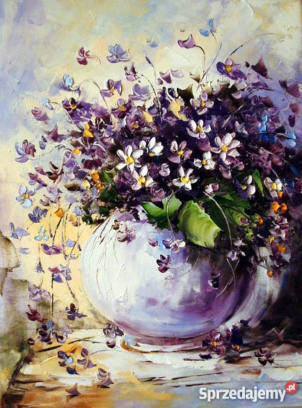 Fiołki Obraz olejny kwiaty 30x40 Warszawa