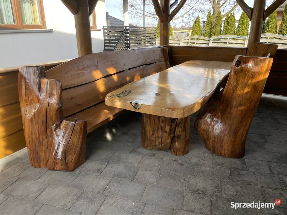 Meble ogrodowe stół monolit stolik live edge dąb Przysucha
