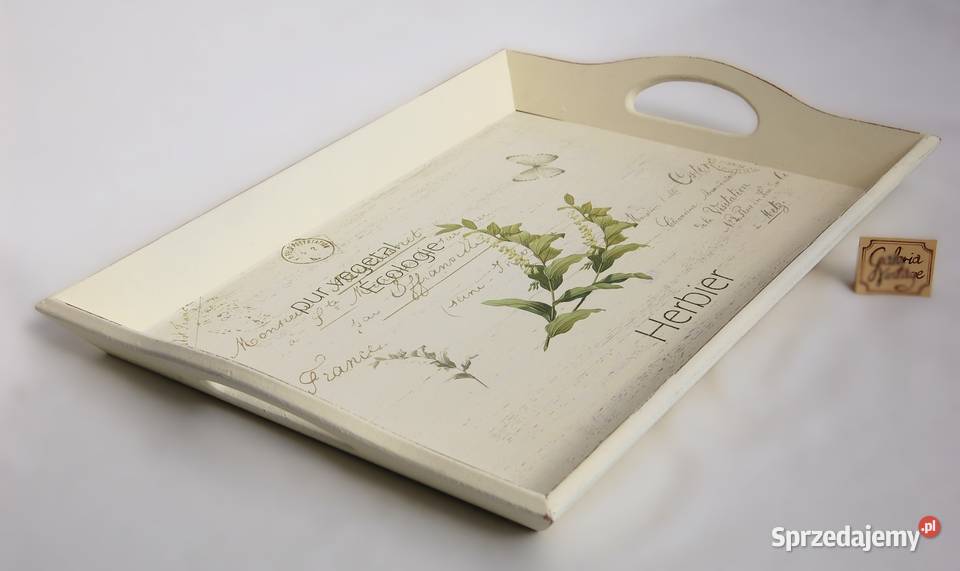 Drewniana taca kremowobiała decoupage shabby Lublin