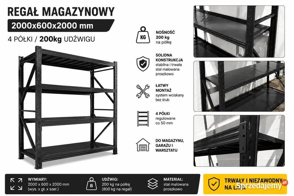Regały magazynowe 200x60x200 60cm łódzkie Piotrków Trybunalski