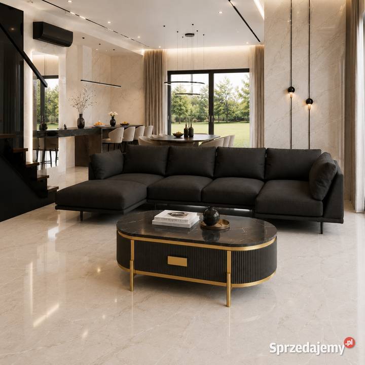 Grafitowy stolik kawowy glamour Omega ryflowany Golkowice