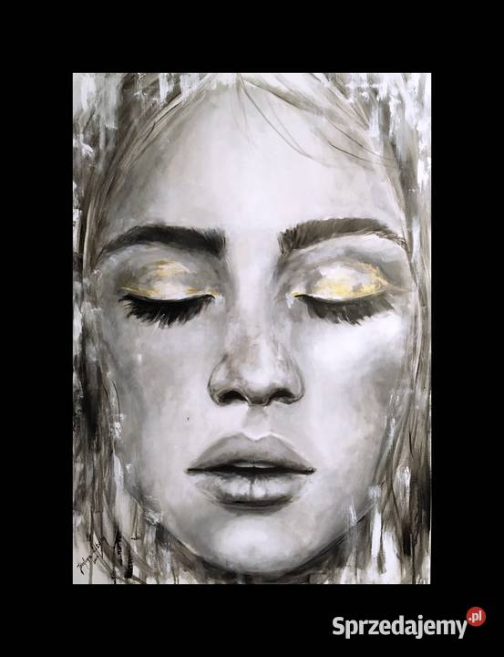 Twarz złoto kobieta portret nowoczesny obraz odcienie szarości Warszawa