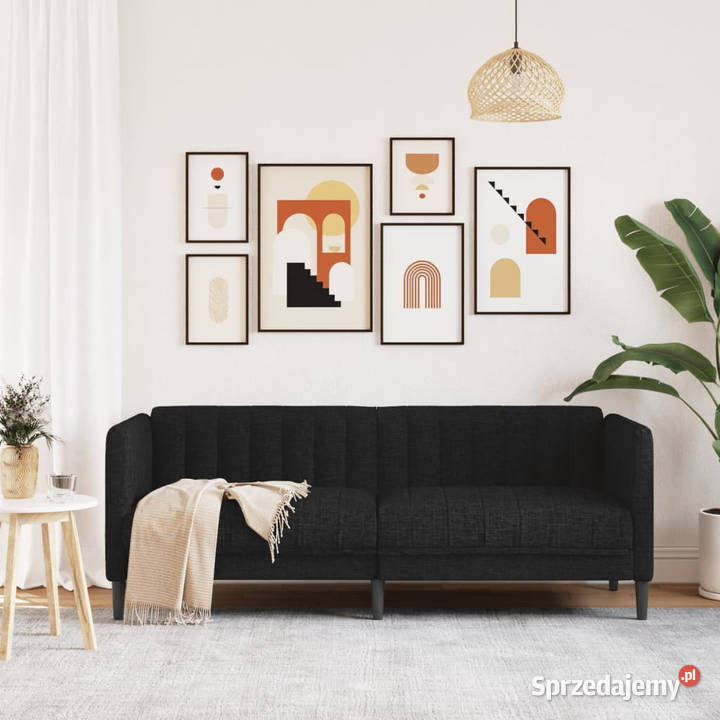 Sofa 2osobowa czarna tapicerowana tkaniną Warszawa