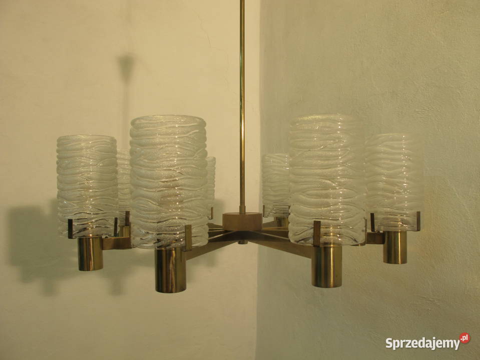 Żyrandol mosiężny lampa art deco 8 kloszy 8 Antyki