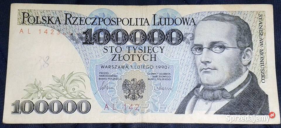 Banknot 100000 Seria AL 1990r Warszawa Chełm sprzedam