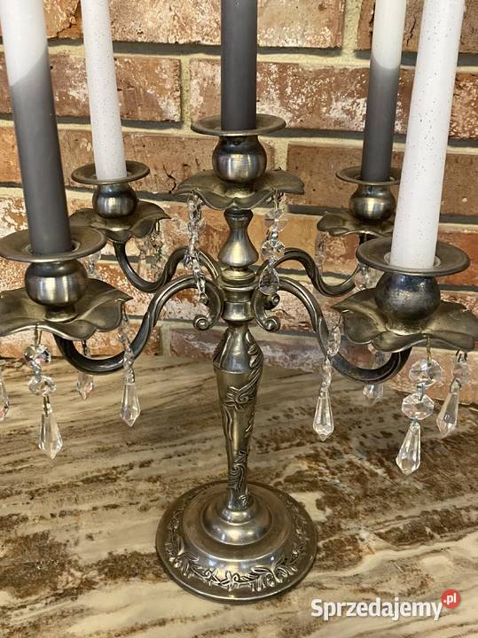 Świecznik kryształowy vintage srebrny kandelabr wielkopolskie Gniezno
