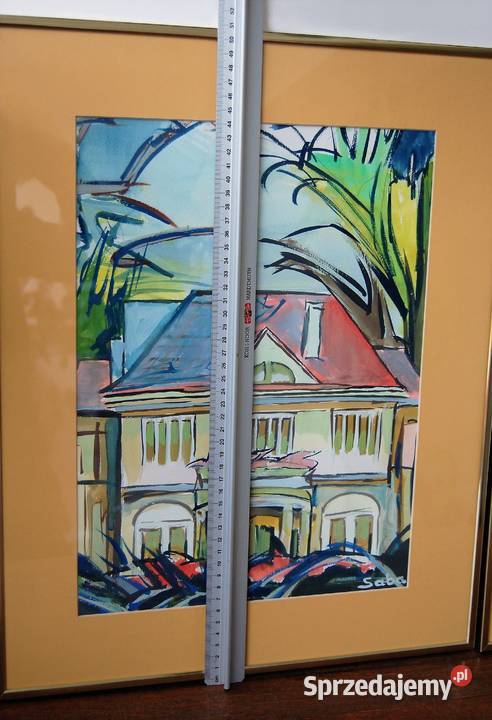 Architektura dworek obraz dyptyk gwasz akwarela Lublin sprzedam