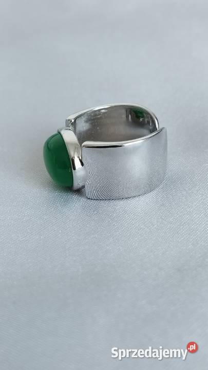 Pierścień srebro S925 z zielonym agatem srebro