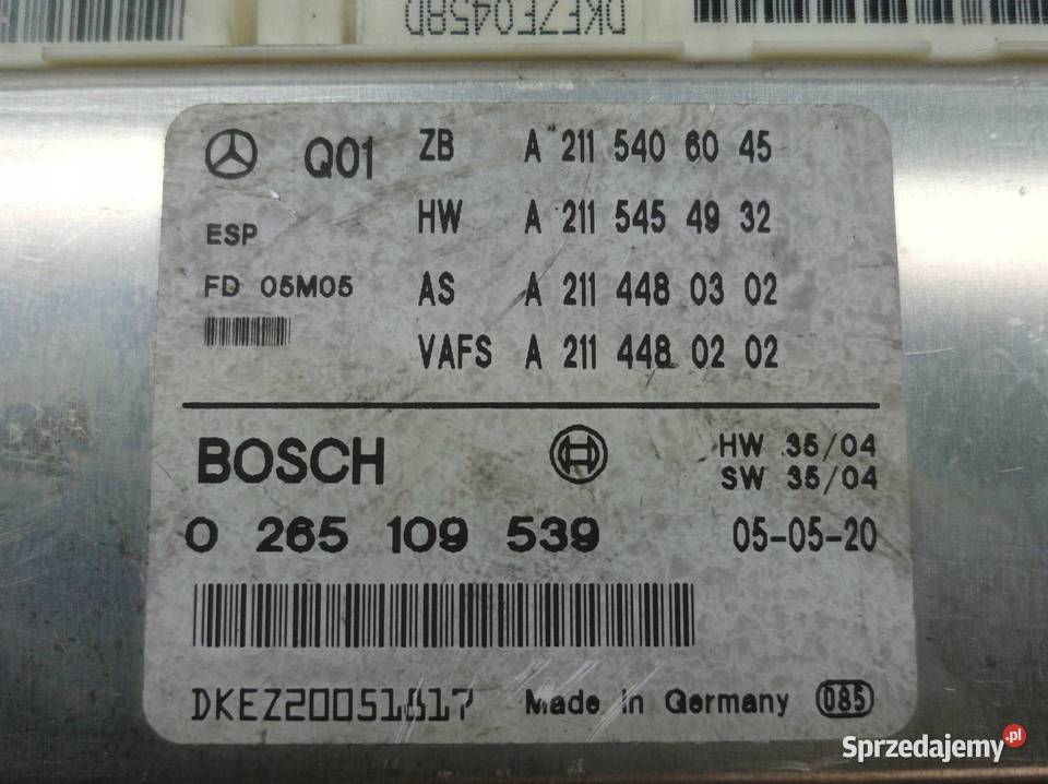 MODUŁ ESP 0265109539 A2115406045 MercedesBenz Rok produkcji 2005 Komputery