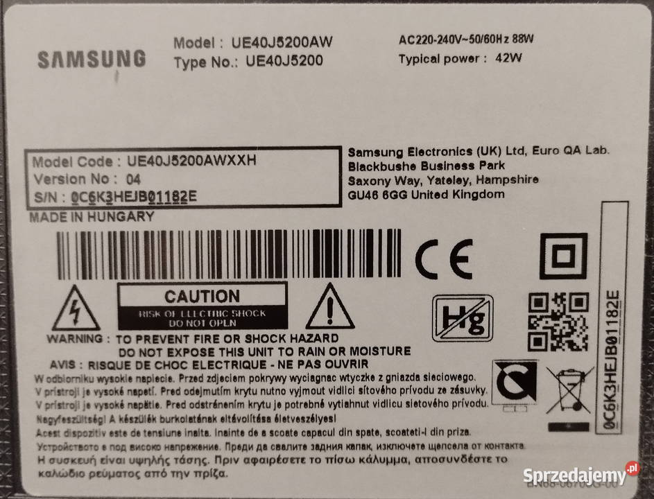 Telewizor FullHD LED SAMSUNG 40 typ UE40J5200 Szczawno-Zdrój