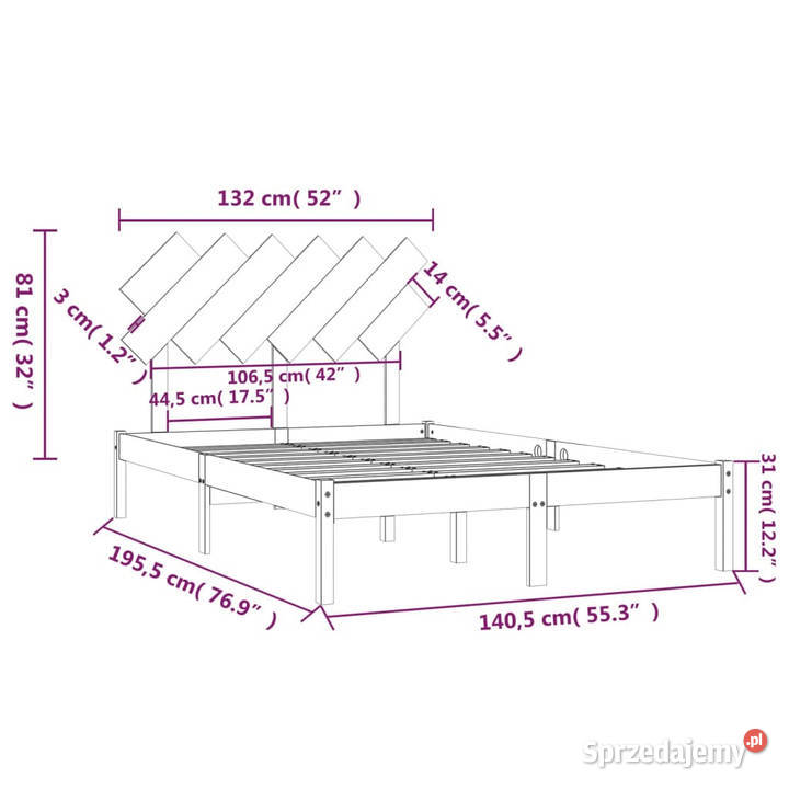 Rama łóżka czarna lite drewno 135x190 WM3104847 Warszawa