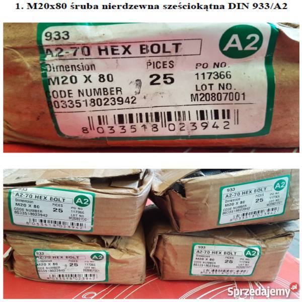 M20 M16 M12 M10 M8 śruby i nakrętki DIN 933A2 Materiały budowlane śląskie