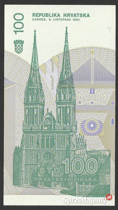 CHORWACJA 100 DINARÓW 1991 UNC