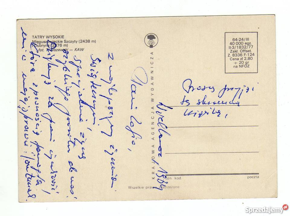 TATRY WYSOKIE POCZTÓWKA Pocztówki i karty telefoniczne Krynki
