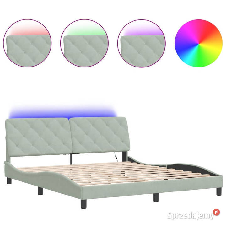 Rama łóżka z LED jasnoszara aksamitna 180x200 Warszawa sprzedam