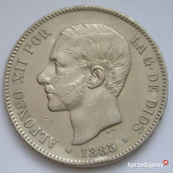 HISZPANIA 5 PESET 1885 ALFONSO XII SREBRO Numizmatyka Łódź