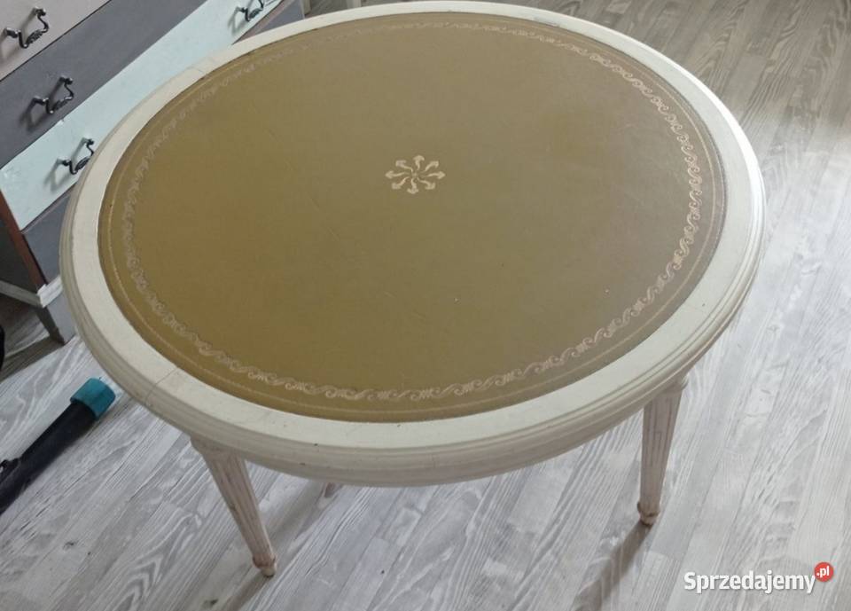 Wyjatkowy stół kawowy gościnny ze skórzanym Szczecin sprzedam