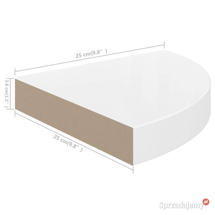 Narożne półki ścienne 2 połysk białe 25x25x38 Półki
