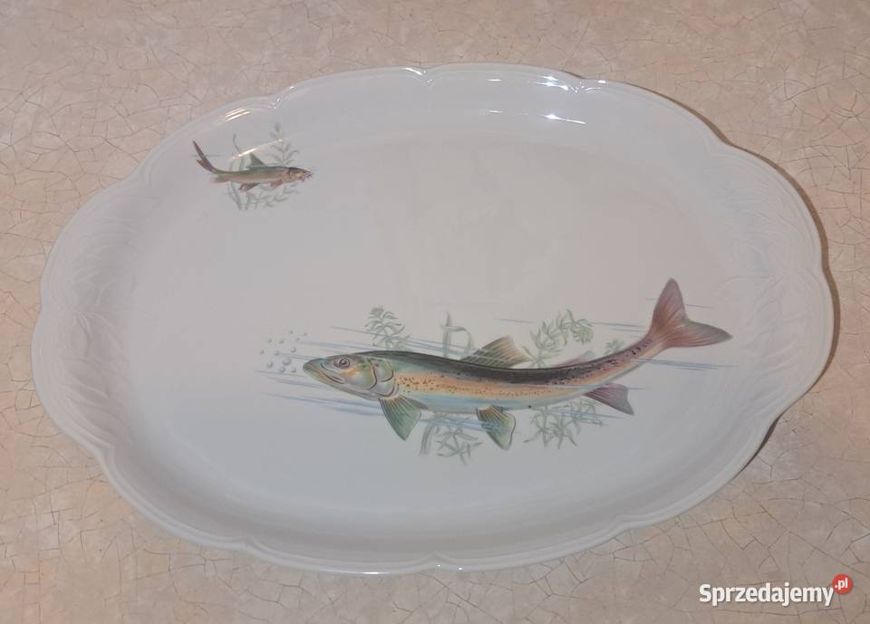 piękny duży porcelanowy półmisek patera na rybę