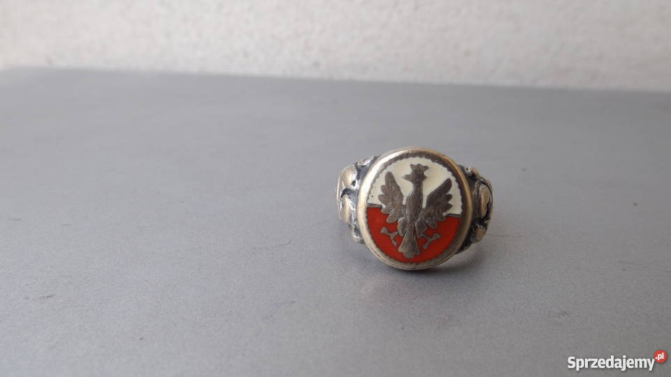Stary przedwojenny Oryginał sygnet II RP Emalia